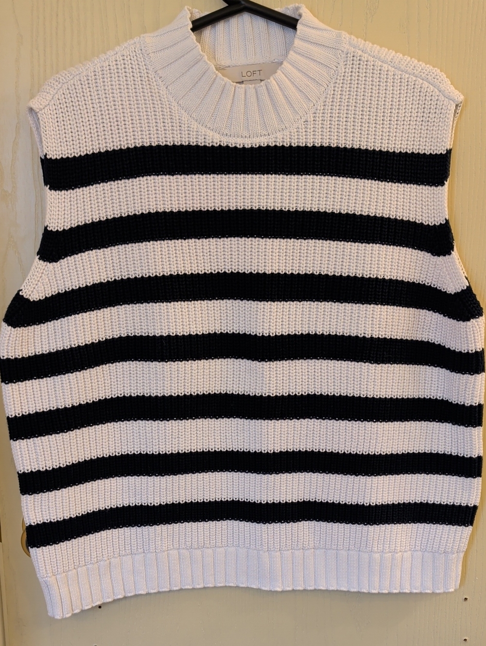 LOFT Navy White Striped Knit Sleeveless Vest 100% Cotton Size XL